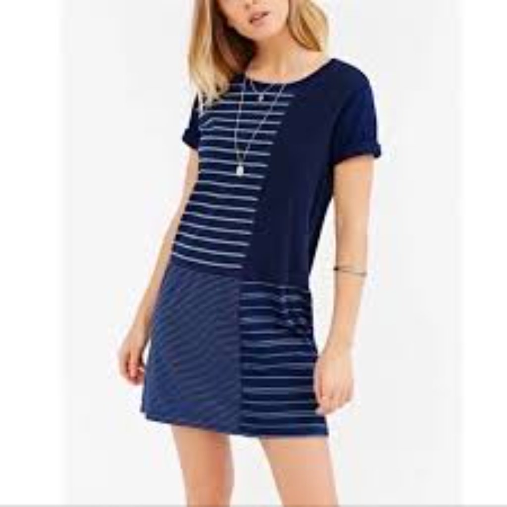 Bdg Striped Navy And Gray T-Shirt Dress Size L